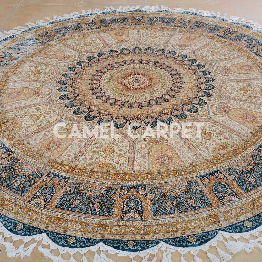 Wave Border Hand Knotted Round Blue Rug.jpg
